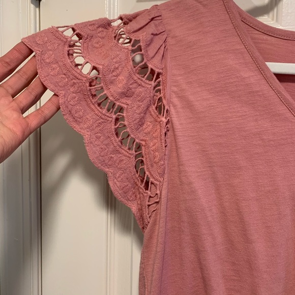 Style & Co Pink Tie- up Blouse with Lace Sleeves - Size M - Excellent condition! - Picture 3 of 5